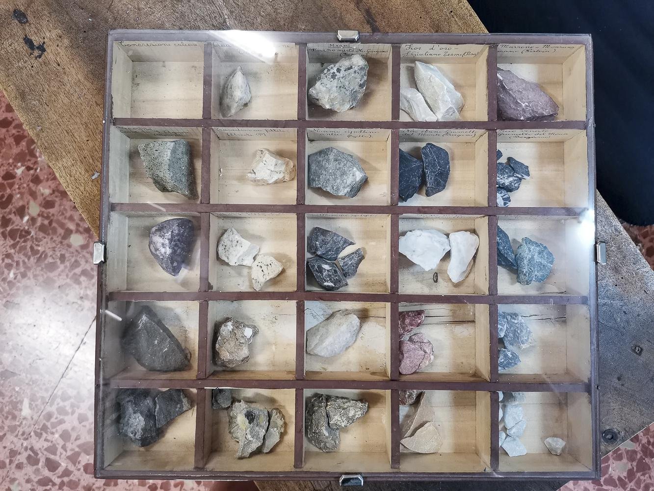 Display Cases with Various Minerals, Set of 4