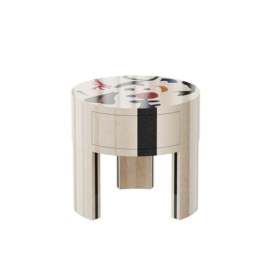 Dolores Bedside Table with Surrealist Print in White Wood by HOMMÉS Studio