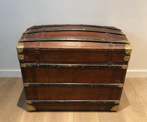 Domed Travel Trunk in Leather, Wood and Brass, 1890s-BA-2020892