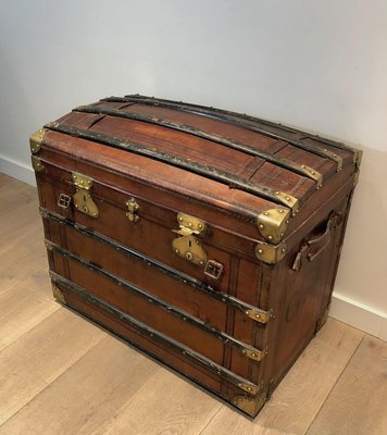 Domed Travel Trunk in Leather, Wood and Brass, 1890s-BA-2020892