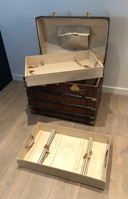 Domed Travel Trunk in Leather, Wood and Brass, 1890s-BA-2020892