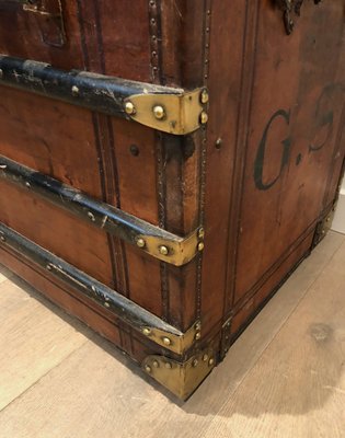 Domed Travel Trunk in Leather, Wood and Brass, 1890s-BA-2020892