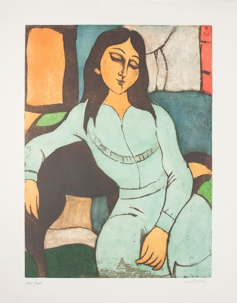 Domenico Cantatore - Sitting Woman - Original Lithograph - 1970s