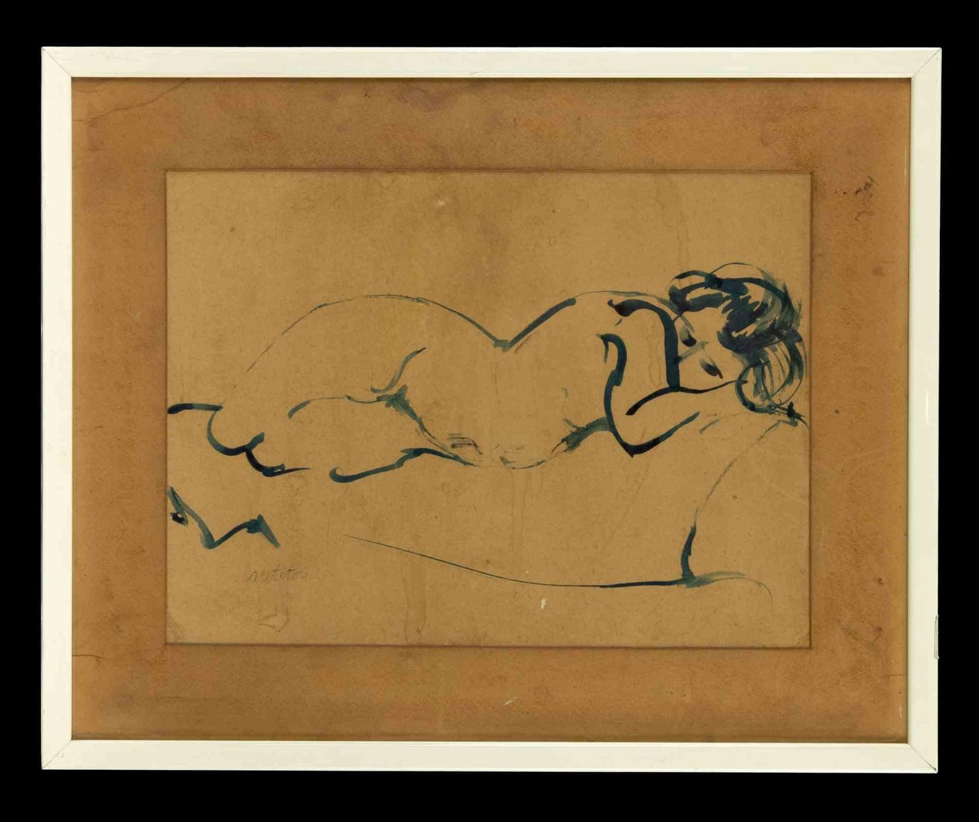 Domenico Cantatore, Sleeping Woman, Watercolor Drawing, Mid-20th-Century, Framed