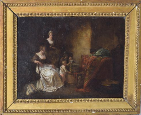 Domestic Scene, 18th Century, Oil on Panel-AOI-1106939