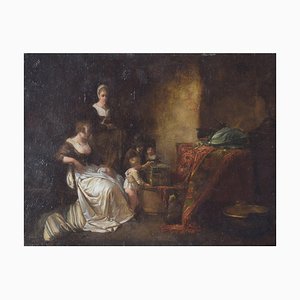 Domestic Scene, 18th Century, Oil on Panel-AOI-1106939