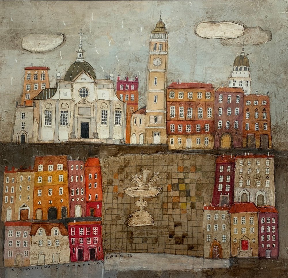 Dominika Stawarz-Burska, Town XI, Mixed Media on Board, 2023