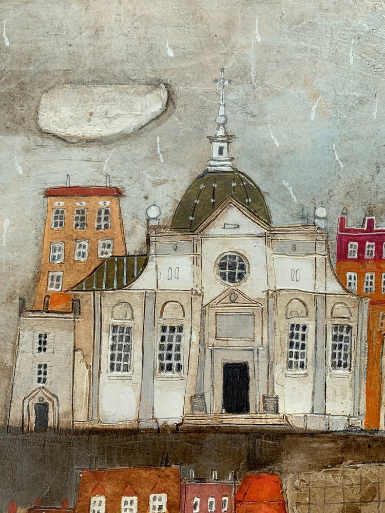 Dominika Stawarz-Burska, Town XI, Mixed Media on Board, 2023