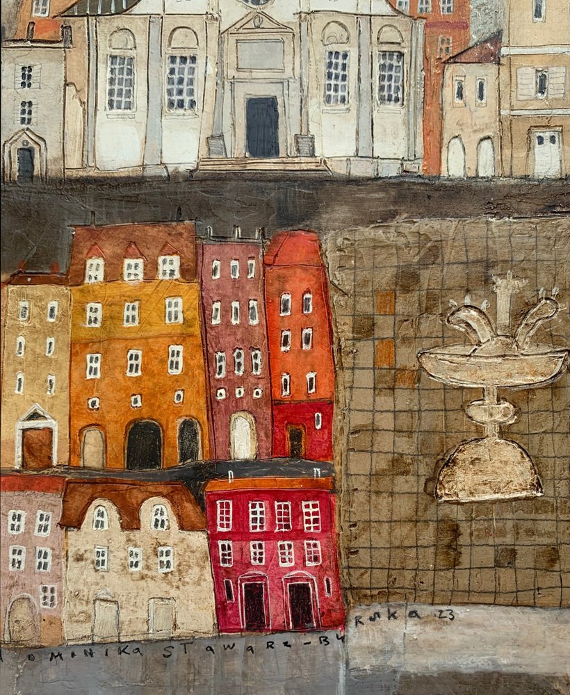 Dominika Stawarz-Burska, Town XI, Mixed Media on Board, 2023