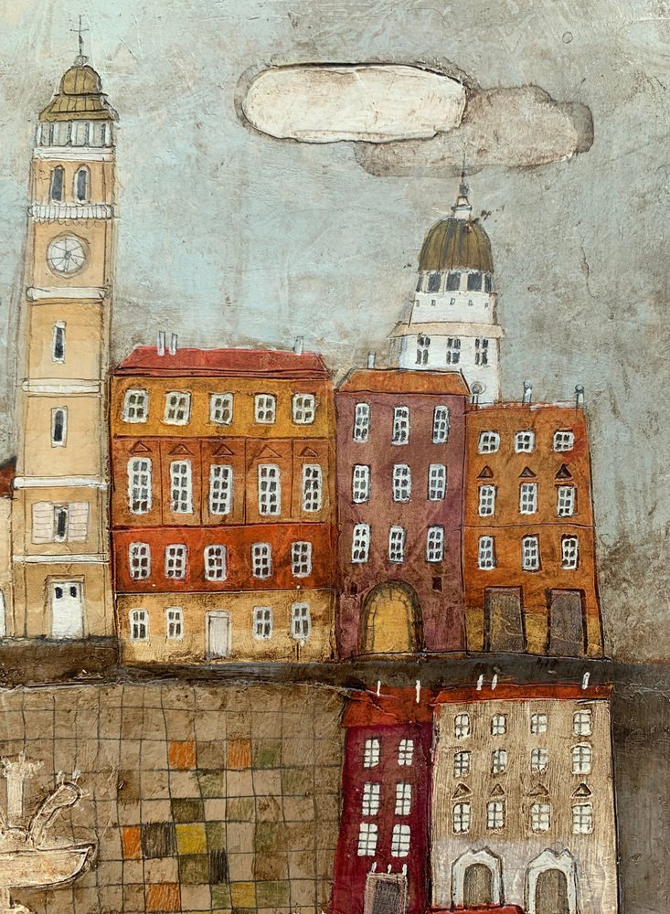 Dominika Stawarz-Burska, Town XI, Mixed Media on Board, 2023