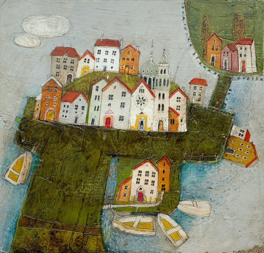 Dominika Stawarz-Burska, Town XIV, Mixed Media on Board, 2023