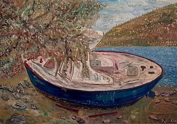 Dondi Schwartz, Deserted Boat Santorini, 2020, Oil on Canvas-CHG-2030831