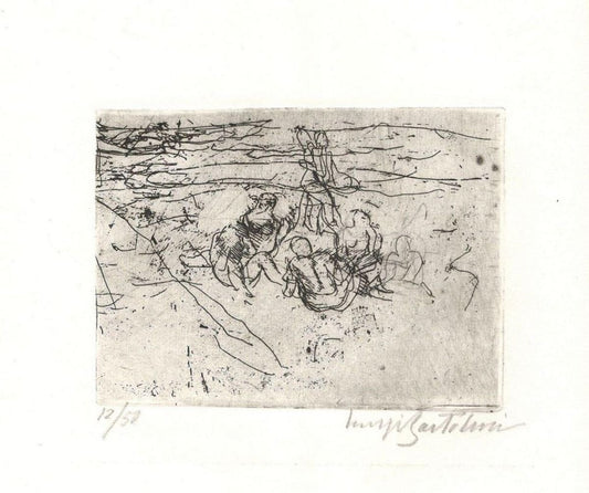 Donne sulla Spiaggia - Original Etching by Luigi Bartolini - First Half of 1900 First Half of 1900