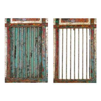 Door with Patinated Wooden Bars on a Pedestal-NQ-624842