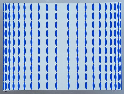 Dordevic Miodrag, Blue and White Kinetic Composition with Silver Background, 1975, Screen Print-FMZ-1381040