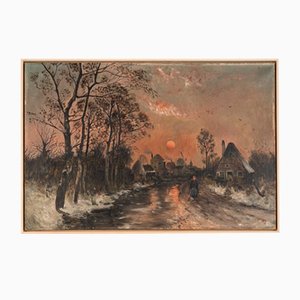 Dorfstrasse in the Sunset, Oil on Canvas, Framed-GPP-1126550