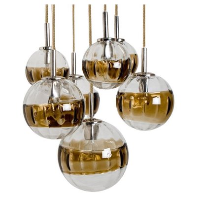 Doria Seven Globes Brown Clear Glass Chrome Pendant Light, 1960s-VDW-1732367