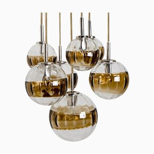 Doria Seven Globes Brown Clear Glass Chrome Pendant Light, 1960s-VDW-1732367