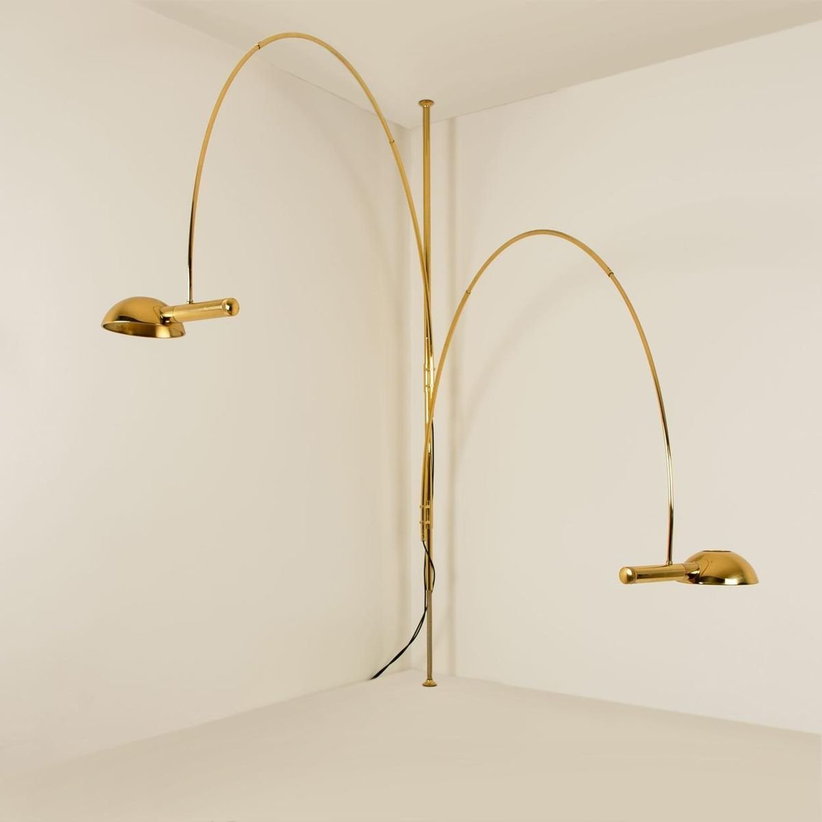 Double Ball Brass Arc Floor Lamp with Adjustable Height by Florian Schulz, 1970