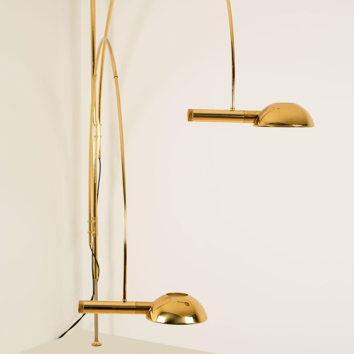 Double Ball Brass Arc Floor Lamp with Adjustable Height by Florian Schulz, 1970