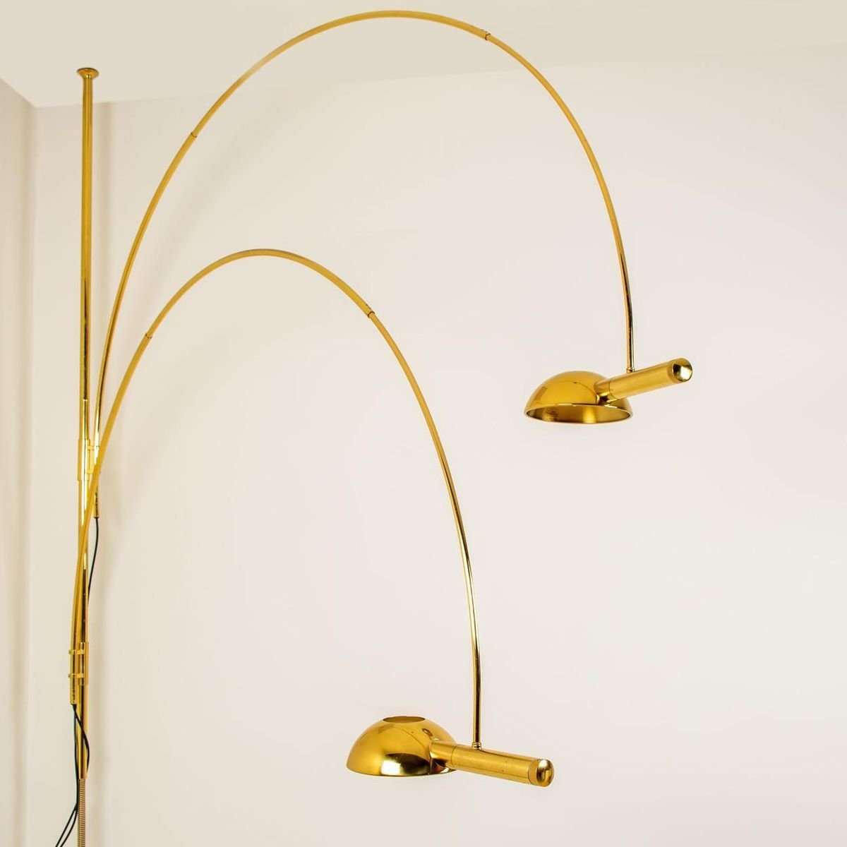 Double Ball Brass Arc Floor Lamp with Adjustable Height by Florian Schulz, 1970