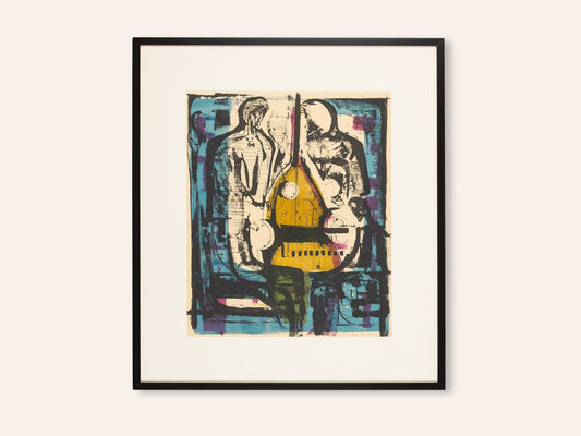 Double Bass, Color Lithograph, Framed