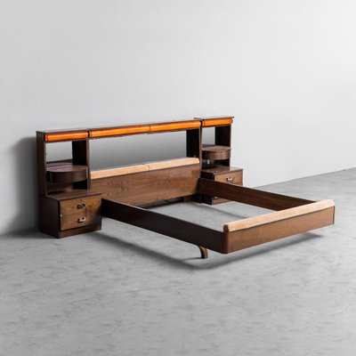 Double Bed in Wood and Fabric, 1970s-ZLY-1760196