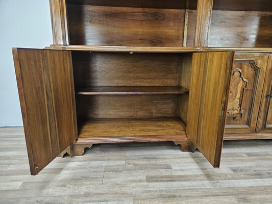 Double Body Bookcase in Walnut and Walnut Root with Shelves and Worked Doors, 1980s-ZUW-2019880