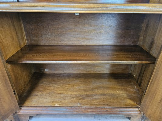 Double Body Bookcase in Walnut and Walnut Root with Shelves and Worked Doors, 1980s-ZUW-2019880