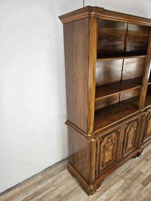 Double Body Bookcase in Walnut and Walnut Root with Shelves and Worked Doors, 1980s-ZUW-2019880