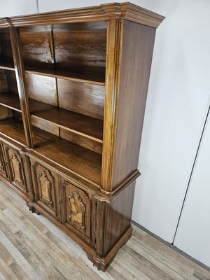 Double Body Bookcase in Walnut and Walnut Root with Shelves and Worked Doors, 1980s-ZUW-2019880