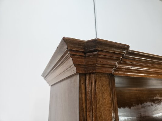 Double Body Bookcase in Walnut and Walnut Root with Shelves and Worked Doors, 1980s-ZUW-2019880