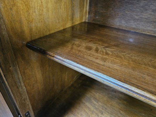 Double Body Bookcase in Walnut and Walnut Root with Shelves and Worked Doors, 1980s-ZUW-2019880