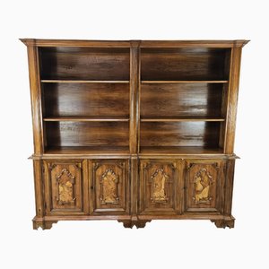 Double Body Bookcase in Walnut and Walnut Root with Shelves and Worked Doors, 1980s-ZUW-2019880