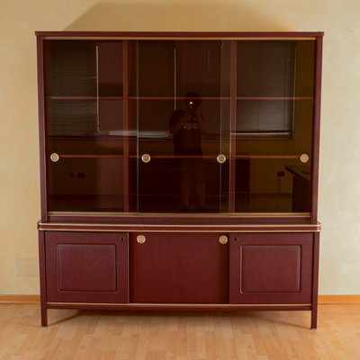 Double Body Sideboard Covered in Burgundy Imitation Leather by Umberto Mascagni, 1950s-RAQ-2033401