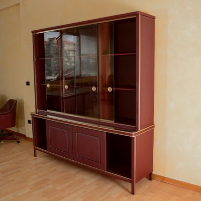 Double Body Sideboard Covered in Burgundy Imitation Leather by Umberto Mascagni, 1950s-RAQ-2033401