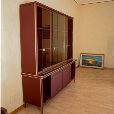 Double Body Sideboard Covered in Burgundy Imitation Leather by Umberto Mascagni, 1950s-RAQ-2033401