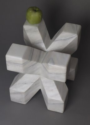 Double Cross Sculpture in White Italian Marble, 1980s-ESB-1724052