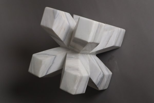 Double Cross Sculpture in White Italian Marble, 1980s-ESB-1724052