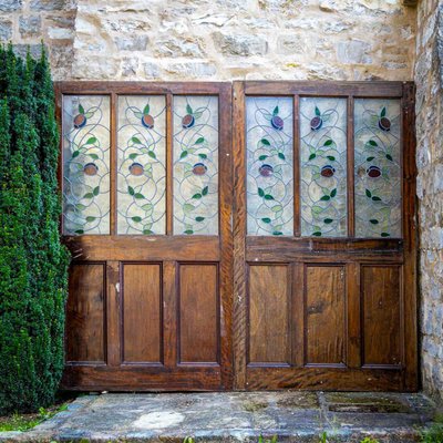 Double Doors with Stained Glass Windows, Early 20th Century, Set of 2-VEI-2021283