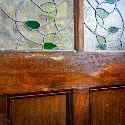 Double Doors with Stained Glass Windows, Early 20th Century, Set of 2-VEI-2021283