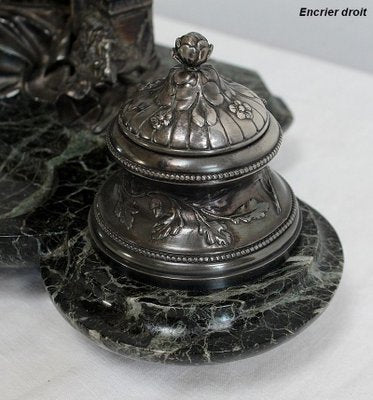 Double Inkwell in Silver-Plated Bronze & Sea Green Marble, 1900s-RVK-1021596