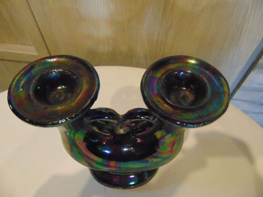 Double Iridescent Faience Candle Holder, 1970s-CAQ-753623