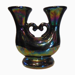 Double Iridescent Faience Candle Holder, 1970s-CAQ-753623