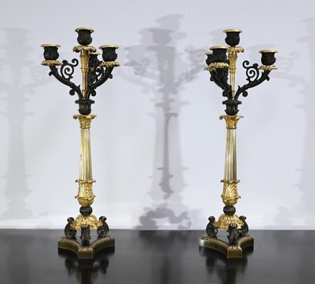 Double-Patina Bronze Candlesticks, Early 19th Century, Set of 2-RVK-1701949