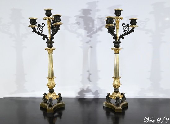 Double-Patina Bronze Candlesticks, Early 19th Century, Set of 2-RVK-1701949