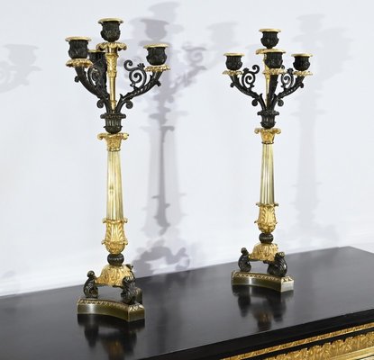 Double-Patina Bronze Candlesticks, Early 19th Century, Set of 2-RVK-1701949