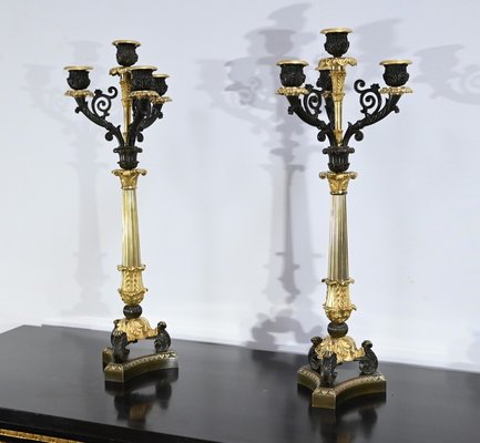 Double-Patina Bronze Candlesticks, Early 19th Century, Set of 2-RVK-1701949