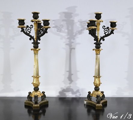 Double-Patina Bronze Candlesticks, Early 19th Century, Set of 2-RVK-1701949