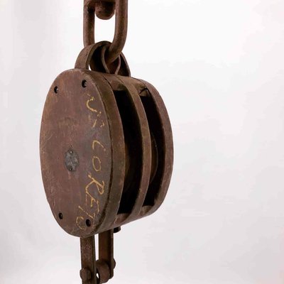 Double Pulley in Wrought Iron and Solid Wood-OL-1292883